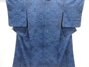 大正ロマン　抽象船に華紋模様単衣着物